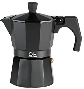 Q.b. Black Code by Mopita, Kaffeemaschine für 3 Tassen aus Aluminium, Griff und Knauf, Soft Touch, Silikonbeschichtung, für alle Kochflächen, keine Induktion, Farbe Schwarz