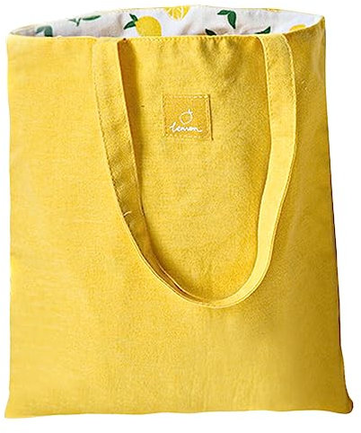 ASFINS Doppelseitige Recyclingtasche, Baumwolltasche Schulter Leinwand Umhängetasche für Frauen, Kinder, Mädchen, 40cm x 36cm (Gelbe Zitrone)