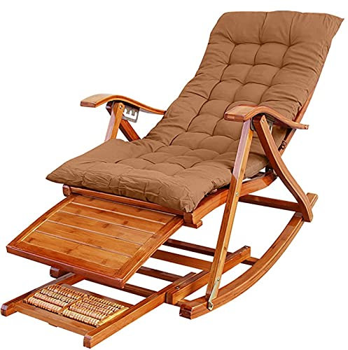 DUNAKE Holz Schaukelstuhl Komfortable Garten-Liegestühle,Liegewinner Mit Gepolsterten,Relaxsessel Mit Dehnbarer Fußstütze Fußmassage Leisure Siesta Sessel, Für Terrasse, Veranda, Deck, Balkon