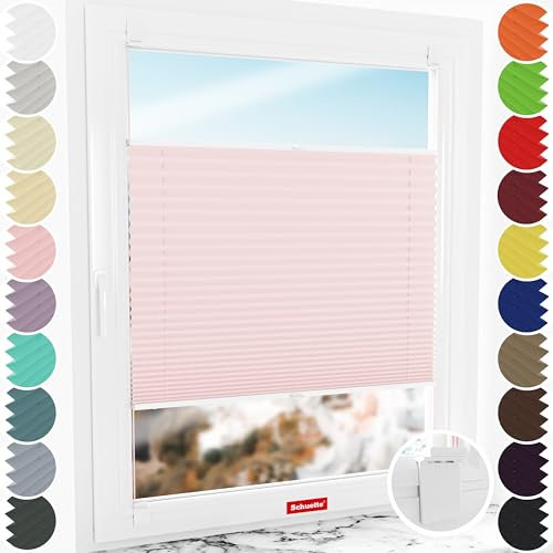 Schuette® Plissee ohne Bohren zum Kleben ● Premium Kollektion: Powdered Rose (Rosa) ● 75x200cm (Breite x Höhe) ● Suprafix Klebe- & Schraubhalter 2in1 Set Letsbond ● Bequeme Rollo