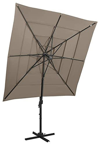 Catherinol Sombrilla de 4 niveles con poste, Parasol Terraza, Sombrilla Terraza Exterior, Sombrilla Jardin, Parasol Jardin, Sombrilla Playa, Parasol Excentrico, aluminio gris taupe 250x250 cm