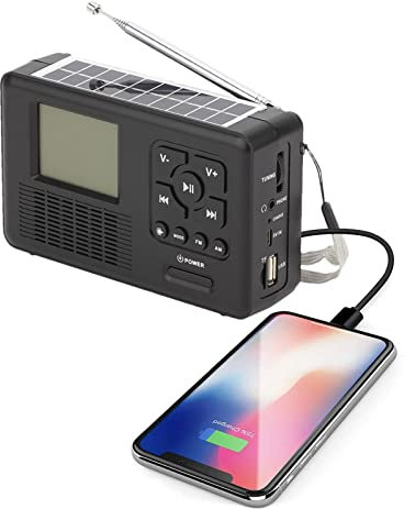 Radio Portable à manivelle Dab/FM/AM - Radio météo avec Poche et Fonction Charge Solaire - Radio Solaire Fonctionnelle, Poche LED, Alarme SOS, Batterie Externe 2000 Ah