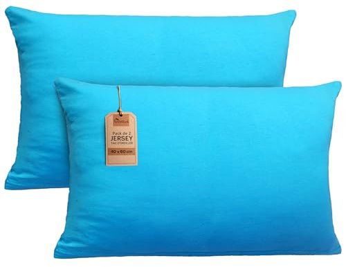 NatureMark 2er Set Jersey Kissenbezüge – Elastisch, weich, atmungsaktiv und hautfreundlich – Waschbare Kissenhülle - 40x60 (ideal für Nackenkissen) – Türkis