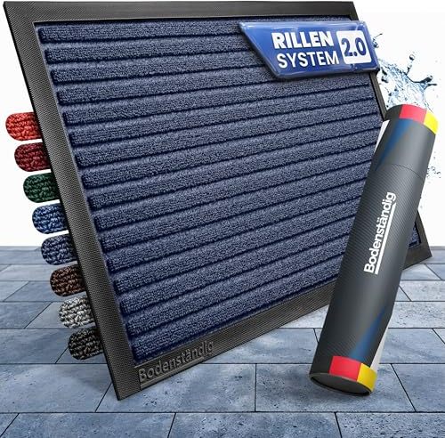 Bodenständig® Fußmatte außen - rutschfest & saugstark - Fußabtreter blau | Rillensystem 2.0 - Fussmatte aussen 60x90cm - perfekte Größe für die Haustür - Ideal für innen und überdachte Außenbereiche