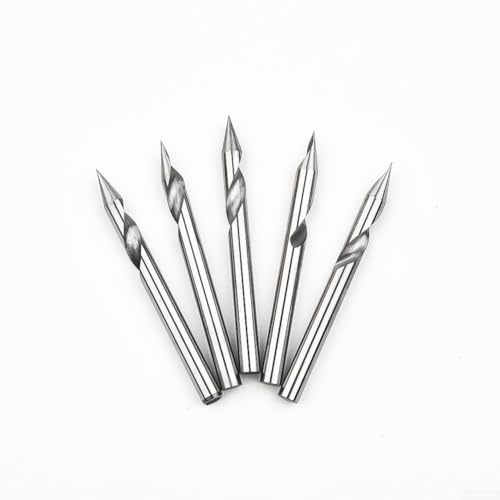 ZYWUOY 5 Stück dreieckige CNC-Fräser-Bits, V-Bit, 30 Grad 0,1 mm Gravur-Bits, 0,1 mm Schaft, scharfe Pyramiden-Bits für Acryl, Holz, MDF, Aluminium, Schriftzeichen, PVC