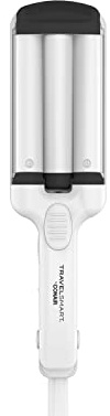 Conair Travel Beach Waver Curling Iron, Portable Hair Waver with Triple Barrel Ceramic in White by Travel Smart