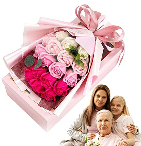 JINGLING Ramo de flores de jabón de rosas para regalo, jabón de baño perfumado, ramo de boda, regalo de madre y padre con fragancia débil para fiestas de aniversario