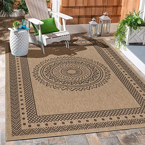 Carpetsale24 In & Outdoor Teppich 200x290 cm – Flachgewebe Teppich für Balkon, Wohnzimmer & Garten – Pflegeleicht, Wetterfest & Modern in Jute-Optik