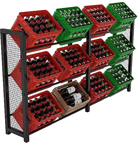 MetaloPro Drinks Crate Rack Made of Steel, Robust, Safe and Space-Saving in Premium Design, Organise Your Drinks at Home (for 12 Crates, 112x32x212cm) Big