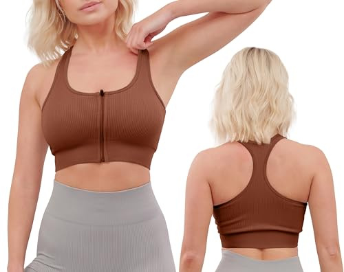 Super Eagle® High Impact Sports Bras for Womens Zip Front Fastening Sports Bra Post Surgery Bras Wirefree Removable Pads Gym Workout Fitness Yoga Running Crop Top