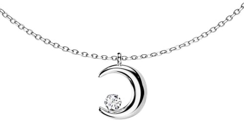 viva-adorno Edelstahl Damen Kette Halbmond Zirkonia Halskette Kristall Mondsichel Anhänger Collier HK46
