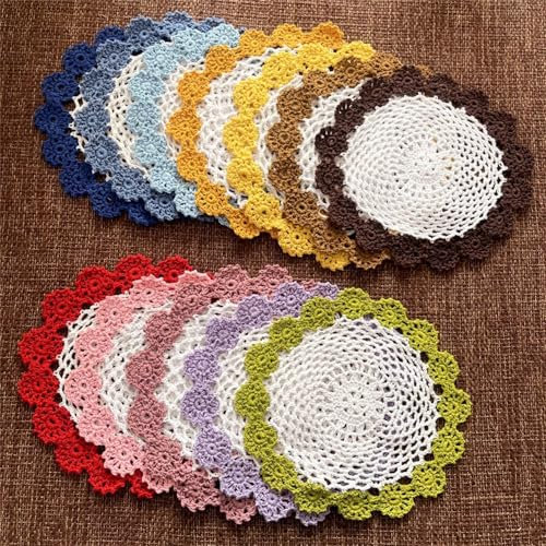 12 centrini da tavolo all'uncinetto da 21 cm, centrini rotondi in pizzo per comò e tavolini, tovagliette in cotone floreale per feste e tavolini da caffè, 21 cm, 12 colori (multicolore 5)