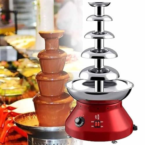 Chocolate Fountain Fondue Stainless Steel Sauce Melting Pot 5 Tier Electric Machine with Hot Melting Pot Base - 86~230°F/30°~110°C Adjustable, Perfect for Chocolate Melting (Color : Red)