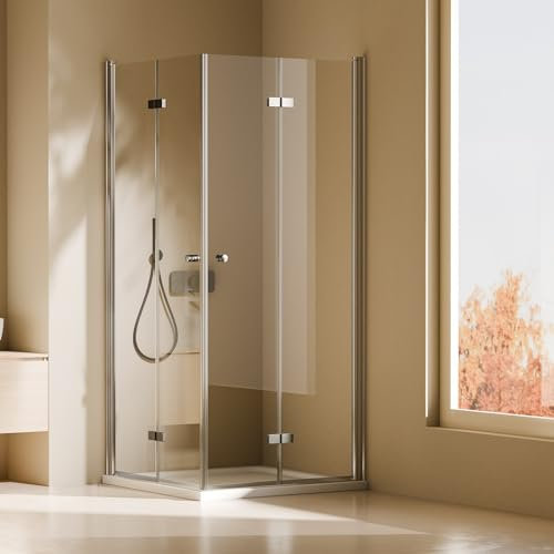 Heilmetz Duschkabine 90x90 cm Faltbar Duschkabine Eckeinstieg Duschwand Höhe 185cm Duschtür Nische 6mm ESG Glas 180° Falttür Duschkabine Duschabtrennung Eckeinstieg Drehfalttür