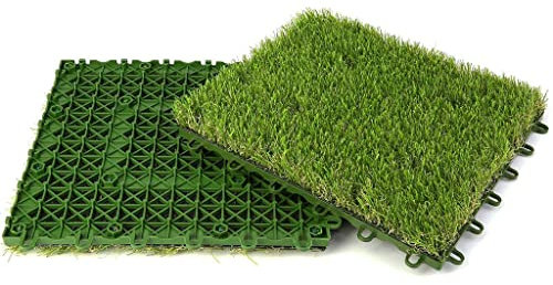 HHOZsafety 12 x 12 Zoll Kunstrasen-Patch, ineinandergreifende Kunstrasenfliesen mit undurchlässiger Bodenplatte, Simulations-Rasenteppich für Hunde, Terrasse, H