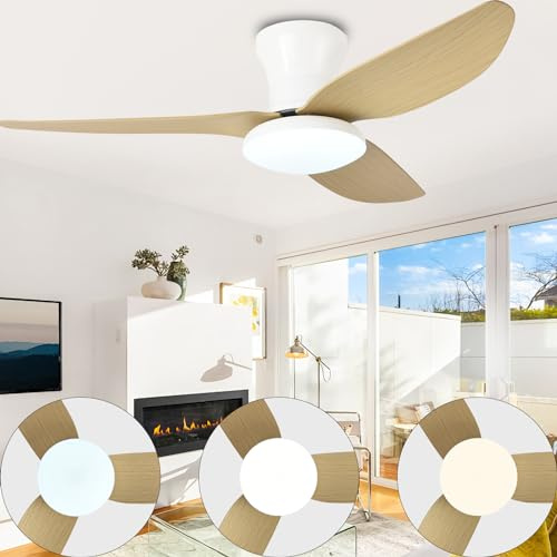 Lrenjon 100CM Ventilateur De Plafond Avec Lumière Et Télécommande, Plafonnier Ventilateur Design Silencieux 3 Couleur 6 Vitesse Reversible Timer LED, Pour Chambre À Coucher Salon-Wood Grain