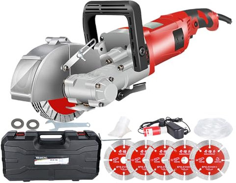 WhAeoy Rozadora De Pared Eléctrica, Cortadora De Hormigón, Potencia: 4 KW + Velocidad: 7500 RPM, con Hojas De Sierra De 5 × 125 Mm, Ranurado Preciso + Mango Cómodo, para Granito,Red