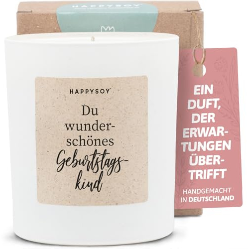 Geschenke zum Geburtstag - Duftkerze mit Spruch - Geburtstagsgeschenk, Happy birthday, Geburtstagskerze, Sprüche - Handgemachte Kerze - Sojawachs - Weiß