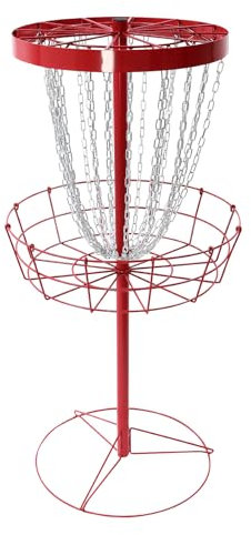 Disc Golf Korb Portable Red Target Flying Practice Goal mit 4* Ground Spikes Disc Iron Golf Korb für Anfänger, Fortgeschrittene und professionelle Golfer