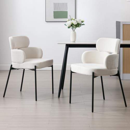 chairus 2er Set Chenille Gepolsterte Esszimmerstühle für Küche Moderne Küchenstühle Sessel Wohnzimmer Polsterstuhl für Esstisch Esszimmer (Beige)