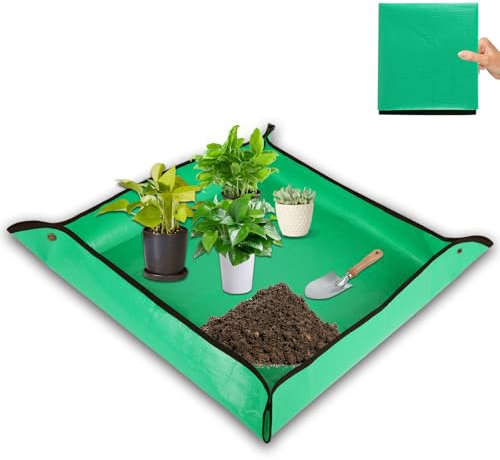 HKZ Tappetino per rinvaso per piante da interni, 66 x 66 cm, tappetino per il controllo dei disordini, vassoio portatile per piante grasse, tappetino impermeabile per giardinaggio e trapianto (verde