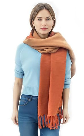 VICT POPU Schal Damen Winter Tücher Kaschmir Pashmina Schal Kuschelig Weiche Reversible Stolen Orange/Hellorange