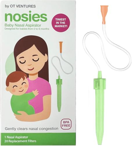 Nosies Nosies New Born Baby Nasal Aspirator (0-6 Months) with 20 Hygiene Filters | Tiniest Aspirator Ideal for New Born Baby Congestion Relief, Pediatrician Recommended, Gentle Suction