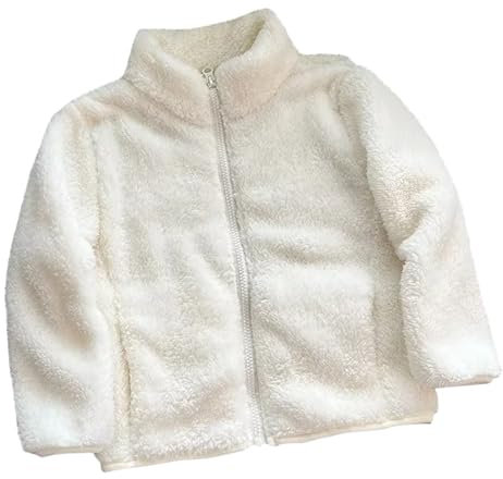 Guqmjde Teddy Fleecejacke Mädchen Winterjacke Fleecejacke Kinder Thermal Mantel Sweatjacke Warm Jacken Wintermantel Plüschjacke Übergangsjacke Outdoorjacke Flauschjacke Weiß, 160 Cm