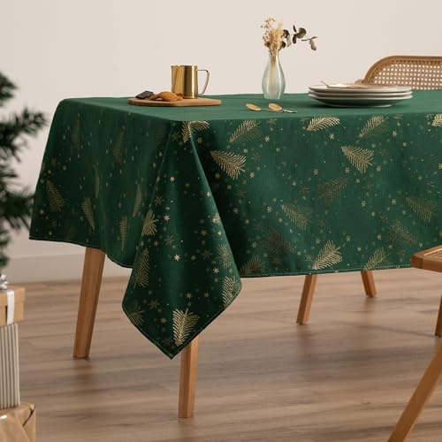 GAMUSI Tischdecke für Weihnachten, Jacquard, Goldgarn, Esstisch, rechteckig, Weihnachtsdekoration, 140 x 300 cm, Grün