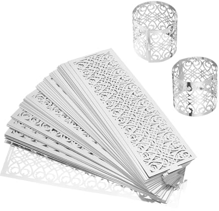 uxcell 200Pcs Napkin Rings Laser Cut Foil Paper, Napkin Holder Hollow Napkin Bands for Weddings Party Serviette Table Decoration Restaurant (Reflective Silver Tone, 5.3 x 1.6)