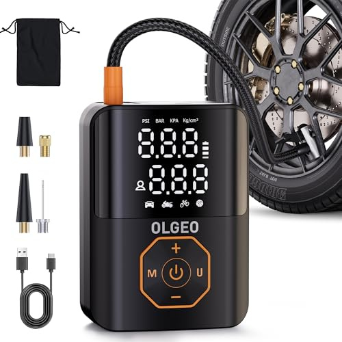Olgeo Tire Inflator Portable Air Compressor, 160PSI Air Pump for Car, Air Compressor with Digital Pressure Gauge, LED Light and Auto Shut-Off, Tire Inflator Suitable for Car Motor Bike Ball