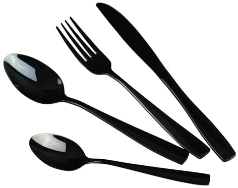 Teyyvn 24-Piece Black Cutlery Set, Stainless Steel Cutlery Set for 6 People | Flatware Set Include Knives, Forks, Spoons and Teaspoons, Mirror Polished, Eating Utensils Sets for Kitchen Tableware Sets