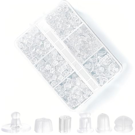 550 piezas de Almohadillas de Seguridad para Pendientes, Almohadillas de Metal para Aretes, Tapones de Silicona Transparente, 6 Estilos, kits de Repuesto para Aretes y Aros (Conjunto de Silicona)