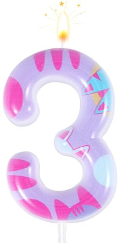 Cat Themed Birthday Number Candle, Cartoon Dollhouse Kitten Birthday Decorations Kitty Cat Numeral Cupcake Candle Cake Topper Decorations Birthday Party Supplies for Girls Boys (Number 3)