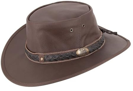 Outbacker Australischer Lederhut Roo Nomad Traveller aus echtem Känguruleder- knautschbar in DREI Farben Farbe braun, Größe XXL I 62-63 cm