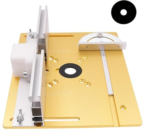 AXGCAA Aluminium-Einlegeplatte für Frästisch, für Werkbänke, Holzfräs-Klappbrett mit Gehrungsanschlag und Fräsanschlag, multifunktionales Trimmer-Gravierhilfswerkzeug für die Holzbearbeitung(Gold)