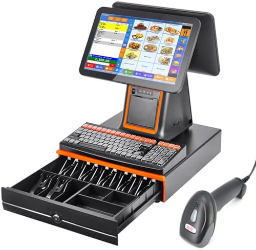 Smart Caisse enregistreuse – Double écran tactile 15,6 pouces Système de point de vente PC avec imprimante de reçus intégrée pour les petites entreprises et les détaillants – Idéal pour les