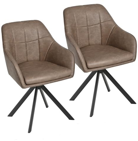 Goeurvant Esszimmerstühle drehbar mit Armlehne 2er Set Küchenstuhl drehbar Polsterstuhl Drehstuhl Esszimmer aus Kunstleder mit Metallbeine für Esszimmer Küche Büro, Dunkelbraun