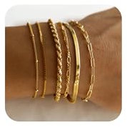 VIROMY Gold Armbänder für Frauen Dainty 14K Gold Plattiert Stapelbar Armband Beaded Box Herringbone Kette Trendy Schmuck für Frauen