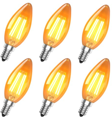 Lamptobe E14 LED Kerzenbirne 4W (40W Äquivalent) 2200K Warmweißes Bernsteinglühen Vintage Style C35 LED Birne Energieeffizient, nicht dimmbar für Kronleuchter, Wandleuchten, Nachttischlampen, 6Stück