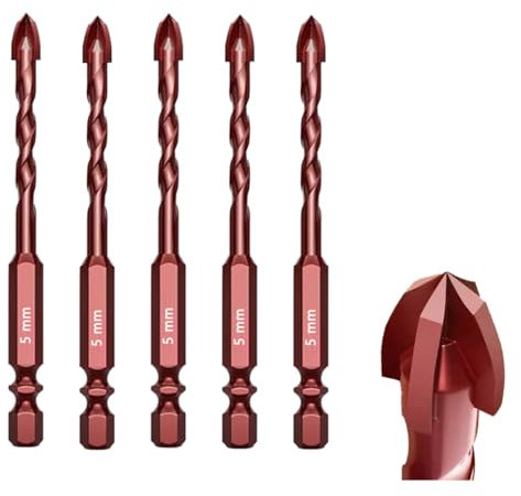 5-teiliges Hartmetall-Steinbohrer-Set (5 mm) – Kreuzspitze in Industriestärke für Beton, Fliesen, Ziegel, Glas und Marmor – schlagfester Sechskantschaft