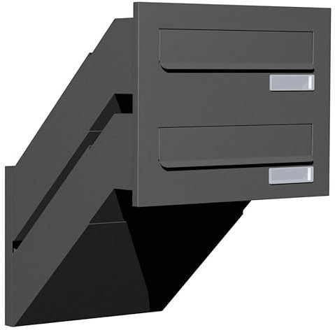 2er Zweifach Mauerdurchwurf Briefkasten für Mehrfamilienhaus oder Büro - Briefkastenanlage zum Einmauern für 2 Familienhaus 2fach mit Namensschild Anthrazitgrau RAL 7016 Einbaubriefkasten