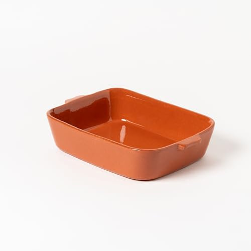 Fontana di terracotta per forno 29 x 23 x 7 cm, casseruola di terracotta smaltata, fontana rettangolare per forno, ceramica tradizionale per carne e pesce