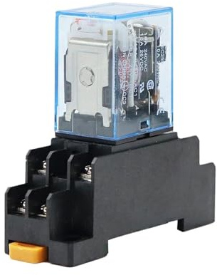 1 relé de potencia electromagnético pequeño, CC 12 V, CC 24 V, CA 110 V, CA 220 V, relé pequeño de 10 A, 8 pines, bobina DPDT con base de zócalo(AC,220V)