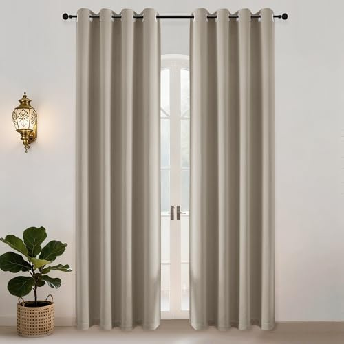Simplebrand Thermovorhang Gegen Kälte Wohnzimmer Gardinen mit Ösen 2er Set, Taupe H 245 x B 140 cm Verdunkelungsvorhang Taupe Wärmeisolierende Vorhänge Verdunkelung Thermal Curtains