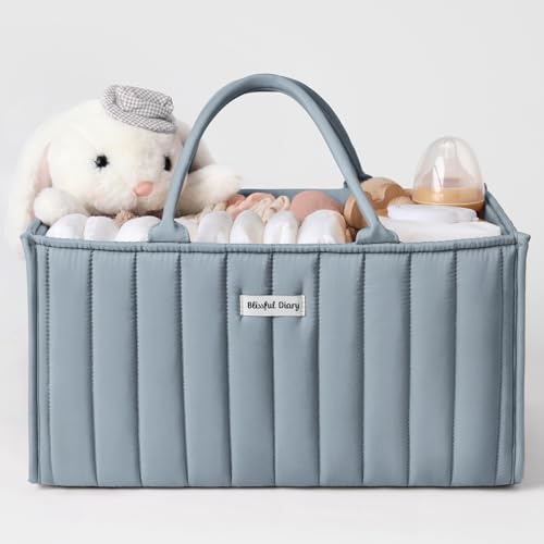 Blissful Diary Wickeltisch-Organizer, Wickelkorb für die Wickelstation, Stilvoller Wickelorganizer für Babybedarf, Unverzichtbares Geschenk zur Geburt und für die Baby-Wunschliste,Staubiges Blau