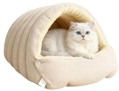 Katzenbetten für Hauskatzen, Katzenzelt mit Abnehmbarem Kissen, Halbgeschlossenes Haustierbett mit Druckknopf und Reißverschluss, für Katzen und Kleine Hunde, Wohnzimmer, Garten, Hof