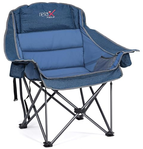 RELAX FIELD Oversized Camping Chair for Adults, 227KG | Heavy Duty Folding Padded Portable Chair, Side Pocket Cup Holder Carrying Bag Included, for Outdoor/Garden/Picnic/Fishing