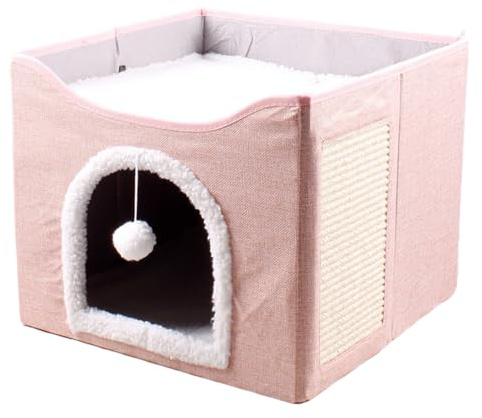 Varm kattgrotta – tvättbar kattungesäng | 40 x 34 x 33 cm katttält för säker värme, mjuk plysch för husdjursbur, sovskydd för husdjur isolerat hus, grottkudde för små djur