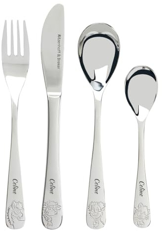 Ritzenhoff & Breker Kinderbesteck & Trinkglas-Set, Hoftiere | Personalisiertes Besteck aus Edelstahl mit 3 Trinkbecher für Kinder, tierischen Motive, Geschenk zur Taufe oder Geburtstag